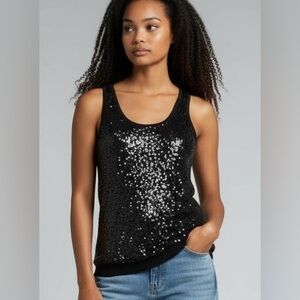 Michael Kors Black Sequin Tank Top Women’s M Valentine’s Date Night